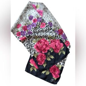 Oscar de La Renta Scarf 100% Silk Floral Cheetah Print